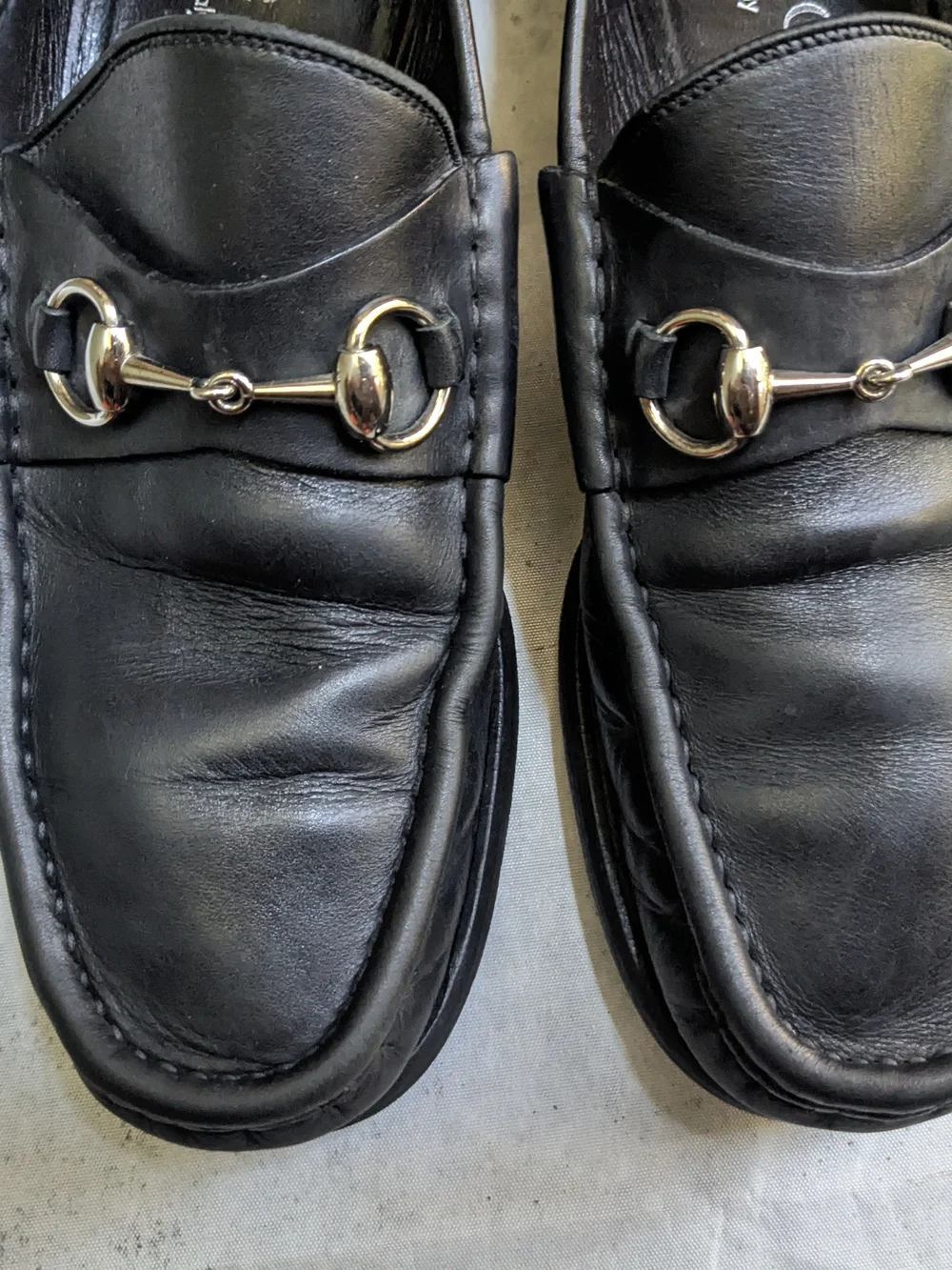 Gucci Men's Black Leather Horsebit Loafers Men 9.5